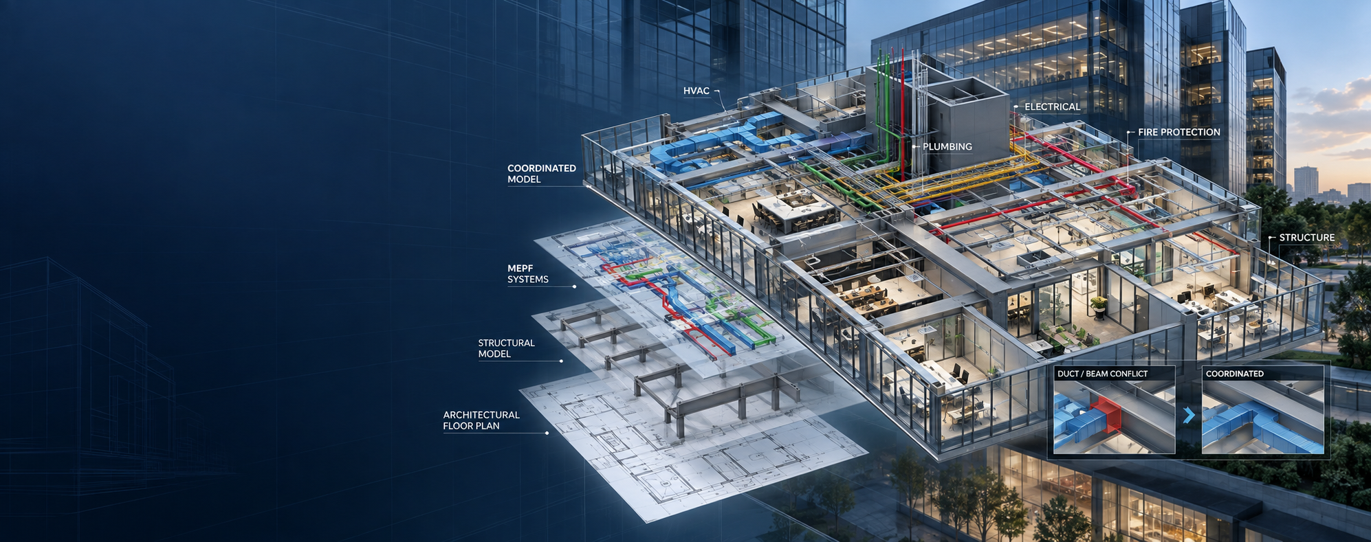 Scan to BIM existing conditions and coordinated BIM model